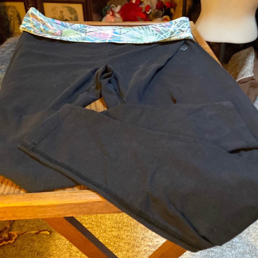 Black Leggings with Multicolor Waistband